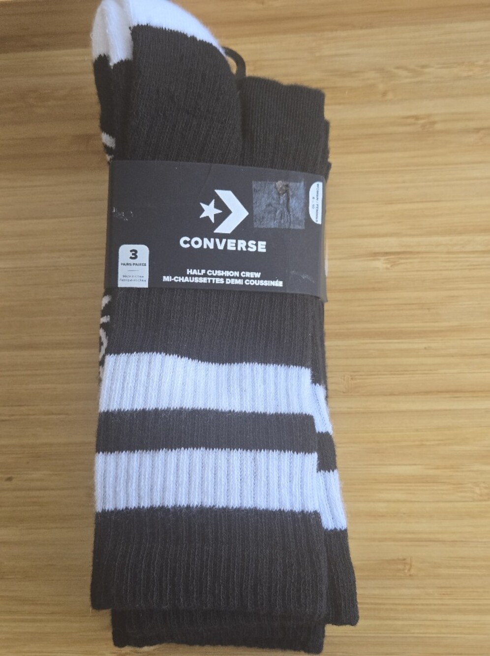 Converse Black and White Crew 3 Pack Retro Inspired Socks with Stripes